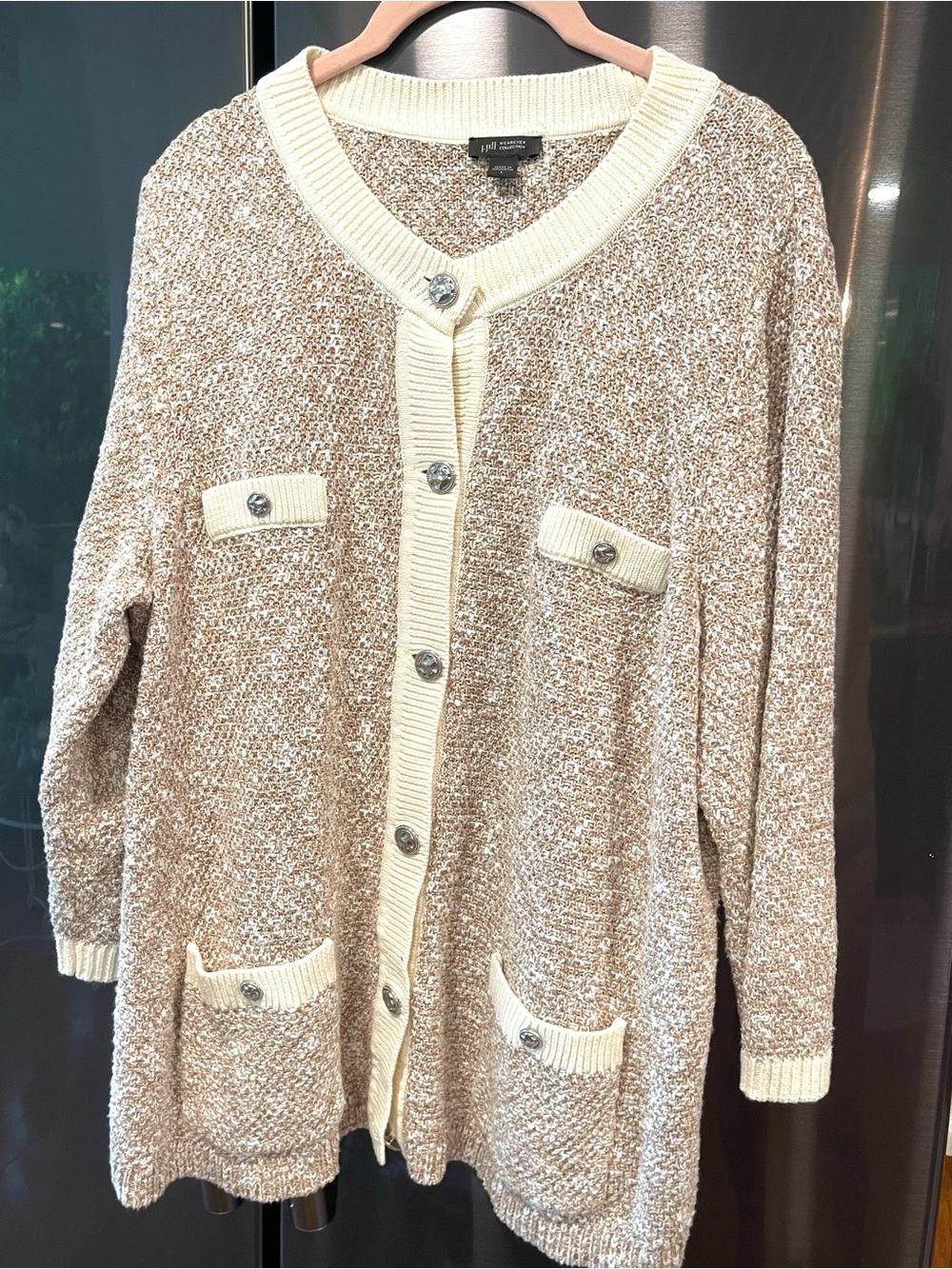 J. Jill Cream and Tan Marled Button Cardigan